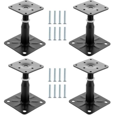 x Post Brackets, Height Adjustable, 100 - 150 mm, Galvanized Steel, Black, 75 x 95 mm, Adjustable for Concrete Seal, for Fences, Sheds, Carports, Pergolas