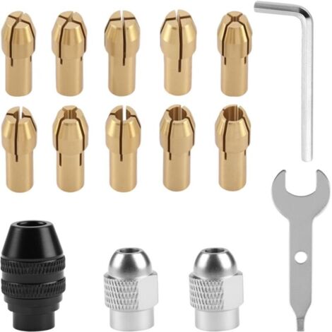 15-Piece Dremel Chuck Set for 4486 and 4485, Small Drill Chuck, Adapter Bit Set, Dremel Accessories, Brass Grinding Drill Bits from 0.3 mm to 3.2 mm for 4250, 4000, 3000, 300, 200, 100, and 8200 (1/5)