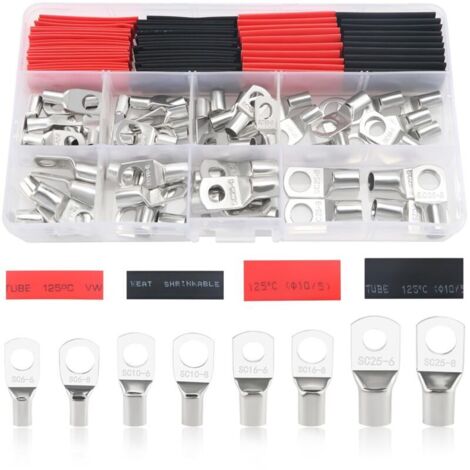 120 Pieces M6/M8 Tubular Lug Kit, Battery Cable End Lugs, for Electrical Cable, with Heat Shrink Tubing, Silver (1/5)