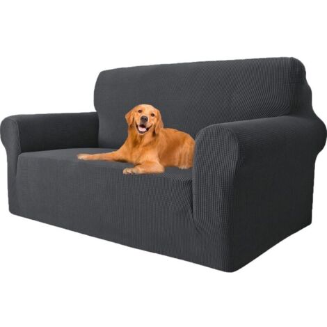 Stretch Sofa Cover for 2 Seaters, Sofa Cover with Armrests, Super Elastic Universal Sofa Cover, Modern, Non-Slip, Stain-Resistant, Washable, Dark Grey