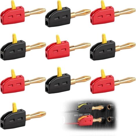 Pack of 10 4mm Banana Plugs - 32A Banana Plug - For Speakers, High Current - Quick Connector - Gold Plated - For Amplifier, Receiver, Speaker, Amplifier - Red and Black (1/5)