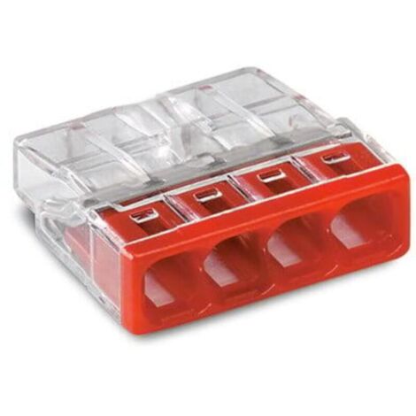 Terminals for Compact Junction Boxes, for Solid Conductors, Max. 2.5 mm², 4 Conductors, Transparent Housing, Red Cover, Max. Ambient Temperature 60 °C (T60), 2.50 mm², Red (1/5)