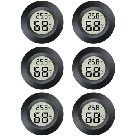 2-in-1 Mini Hygrometer - 6 Mini LCD Digital Thermometers - For Indoor and Outdoor Use - For Greenhouse, Cellar, Round - Black (1/5)