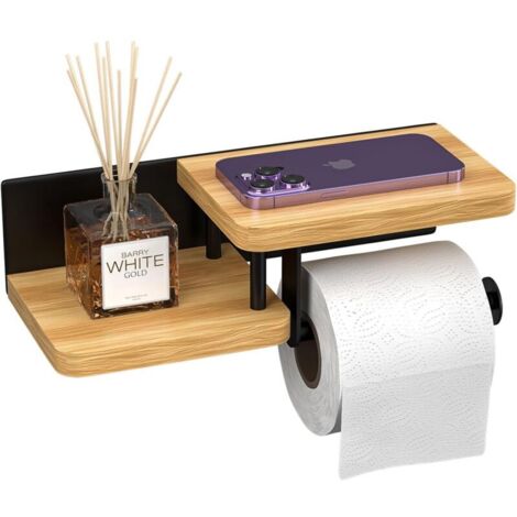 Wall-Mounted Toilet Paper Holder, Wooden Toilet Paper Holder, Elegant Steel and Bamboo Roll Holder for Kitchen and Bathroom (1/5)