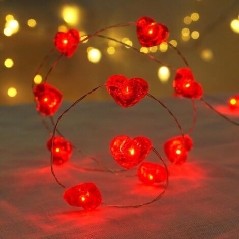 Heart-Shaped LED String Lights, 3 Meters Red Heart LED String Lights with 30 Bulbs, Indoor/Outdoor Valentine's Day Decoration for Valentine's Day, Birthday, Wedding (1/5)