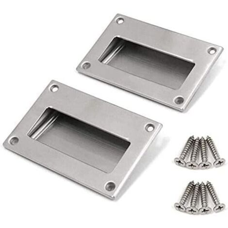 Pack Modern Stainless Steel Door Handle, Concealed Recessed Furniture Handle, Integrated Rectangular Drawer Hardware for Kitchen Cabinet, 128x83mm, with 8 Screws (1/5)