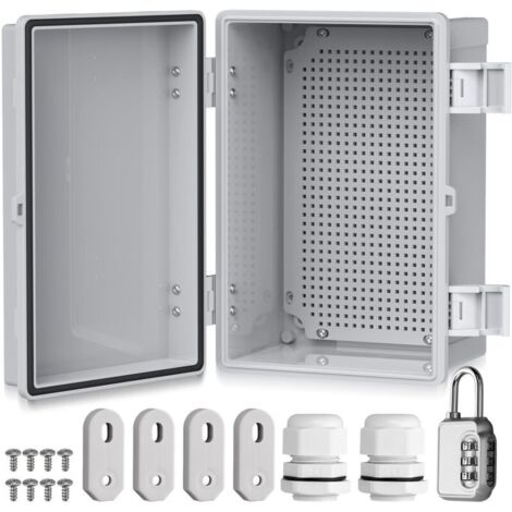 IP67 waterproof distribution box, waterproof ABS plastic junction box - Outdoor enclosure - Electrical box with mounting accessories - 30 x 20 x 16 cm - Gray electrical cabinet