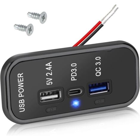 3-Port 12V Socket, PD3.0 Type C, QC3.0 USB 2.4A, Fast Charging Adapter for Car and Marine (1/5)