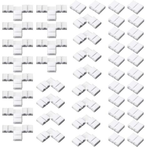 48 Pieces 2-Pin 8mm LED Strip Connectors, Solderless L and T Shaped Light Connectors, LED Adapter Light Extension Connectors for 3528 2835 SMD RGB (1/5)