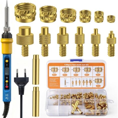 139-piece soldering iron kit with threaded inserts (130 inserts M2/M3/M4/M5/M6/M8), adjustable soldering iron, 80W LED soldering iron with adjustable temperature for threaded inserts and 3D printing (1/5)