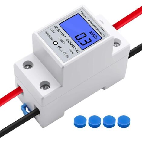 Electricity meter, electricity consumption meter, single-phase measurement with DIN rail LCD screen, 230 V 5 (80) at 50 Hz 1 phase (1/5)