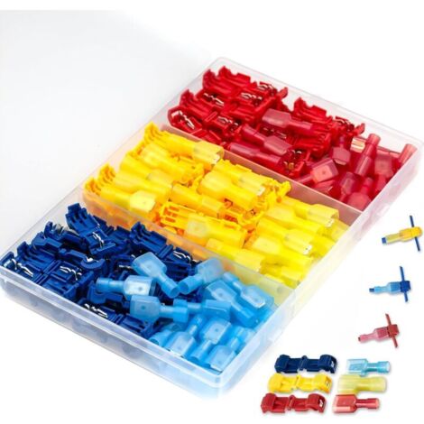 120 pcs T-Tap Electrical Branch Connectors Stromdiebe Set for Car, Fully Insulated Quick Electrical T Connectors Flat Sockets Flat Connectors Kit, for Connection Cables (1/5)