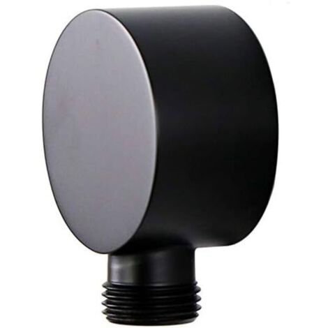Wall-Mounted Shower Hose Elbow, Round Brass G1/2 Inch Wall Mounted Shower Hose Connector Accessories, Shower Outlet - Black (1/5)