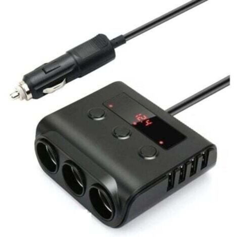 YMYNY 3-Outlet Car Charger Multi-Socket Cigarette Lighter 24V/12V USB Car Charger Adapter Multiple Splitter Voltmeter Switch 4 USB Ports for GPS Dash Cam Tablet Phone