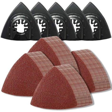 Kit of 130 oscillating sanding pads, 5 triangular sanding pads, 125 pieces of sandpaper, grits 60/80/120/180/240, multi-purpose sandpaper for wood/plaster, other surfaces (1/5)