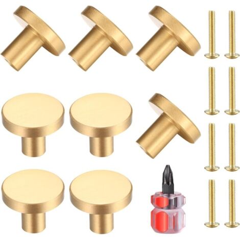 Pieces Gold Brass Drawer Knobs, Round Gold Cabinet Furniture Knobs, Kitchen Door Handles for Decor, with Screwdriver - 20 25 mm (1/5)