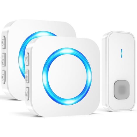 Waterproof Wireless Outdoor Doorbell, 400M Long Range Electronic Chime Kit, 55 Melodies with 5 Volume Levels for Home, Blue LED Indicator (2 White Receivers + 1 White Transmitter) (1/5)