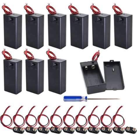 10-Piece 9V Battery Storage Box with On/Off Switch and Cap, 10-Pack 9V Battery Connector Cable Holder Snap-on Connector Cable Lead, Type I (1/5)