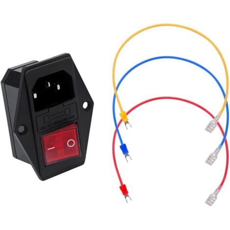 10A 250V Power Rocker Switch, Recessed Socket for 3D Printer, AC Input Module Power Supply IEC320 C14, with 10A Fuse and 3 Pieces of 18 AWG Wiring (1/5)