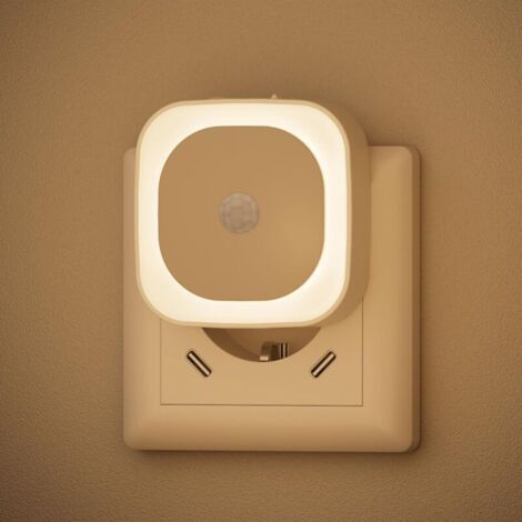 Pcs Plug-in Night Light with Motion Sensor, 3 Sensor Modes, Adjustable Brightness, Warm White Night Light for Children, Bathroom, Bedroom (1/5)