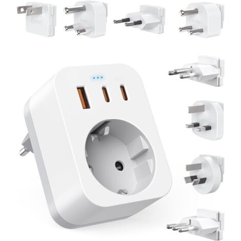 Travel Adapters Worldwide Kit, International Plug Adapter with USB C (PD 20W), 8 Detachable Travel Plugs for South Africa/JAP/AUS/USA/IT/Switzerland/EU/UK (1/5)