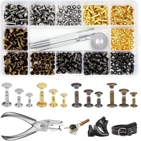 180 Pieces Leather Rivets, 3 Sizes, Double Rivets, Metal Tubular Studs, Sewing Rivets for Bags, Leather Rivets with 3 Fixing Tools and Punch Pliers for DIY Leather Crafts, 4 Colors (1/5)