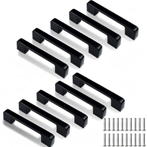 Set of 10 cupboard and kitchen cabinet handles with screws, black 96mm drawer handles (96mm hole spacing) (1/5)