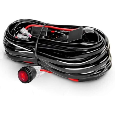12V Power Relay Switch, On/Off, 2-Wire Waterproof Blade Fuse - 16AWG LED Light Bar Wiring Harness Kit for LED Work Lights, Off-Road Lights (1/5)