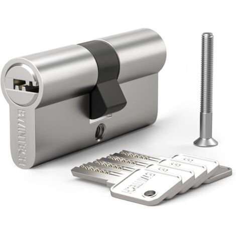 1 Euro 30/30mm brass cylinder, 60mm key/barrel lock with 5 horizontal keys, anti-picking, anti-drilling, anti-slamming, anti-shock, satin nickel (1/5)