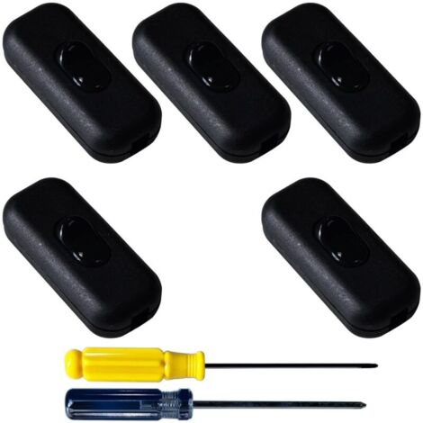 Pieces Black Rocker Switch Replacement Inline Switches 6A 250V Bi-Position Intermediate Switches, for Small Appliances, Desk Lamps, Bedside Lamps (1/5)