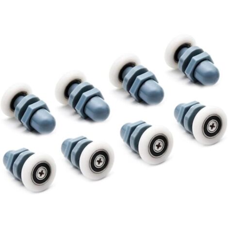 Set of 8 Shower Door Rollers, Replacement Shower Door Rollers in Plastic, Nylon and Stainless Steel, 20mm Diameter, Grey (1/5)