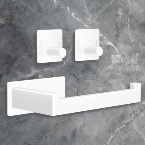 Toilet Paper Holder, Stainless Steel Wall-Mounted Toilet Paper Holder, 1 Toilet Paper Holder + 2 3M Adhesive Hooks, No Drilling Required, Rust-Resistant for Bathroom and Kitchen - White (1/5)