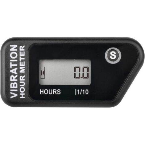 Self-powered digital wireless hour meter, vibration activated, resettable work timer, user lock shut-off, for use in (BLACK)