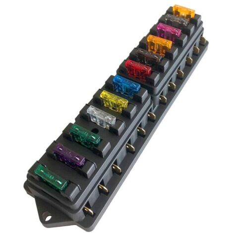12-Way Car Fuse Box, 12V/24V/32V/48V Universal Standard Blade Fuse Holder, with Waterproof Cover and 10 Blade Fuses, for Car, Truck, Boat, Marine (1/5)