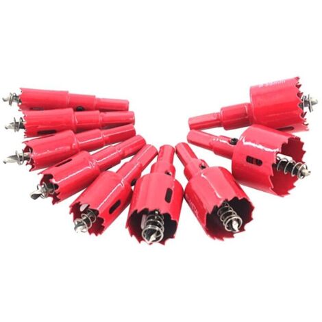 Bi-Metal Hole Saws, Set of 9 Metal Hole Saws with Diameters of 16mm, 18mm, 20mm, 22mm, 25mm, 30mm, 32mm, 35mm, and 38mm for Iron, Aluminum, Wood, Drywall, Pipe, Plastic, and Panels, Red (1/5)
