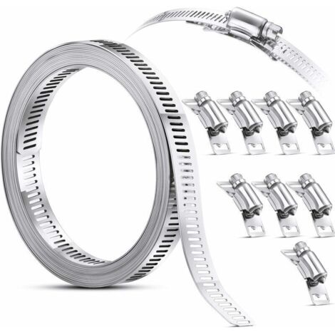 TONCHEAN Hose Clamp, Worm Screw Hose Clamp in Steel, Strap Hose Clamp with Fasteners, 304 Stainless Steel Clamps, Adjustable Screw Pipe Hose Clamp (8 ft) (1/5)