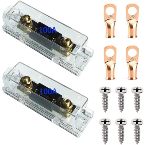 Pieces 100A ANL 100 Amp 0/2/4 Gauge Fuse Holders with 100A ANL Fuses for Car, Truck, DIY + 4 Pieces Copper Ring Terminals 3/8" for Audio and Video Systems (1/5)