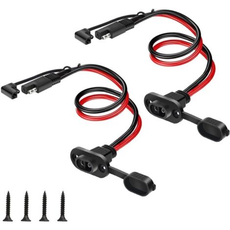 2PCS SAE Quick Connector Harness, 1 Foot 10AWG SAE Male to Female Plug Cable, Side Wall Power Outlet for Solar Panel Generator and Battery Charger (1/5)