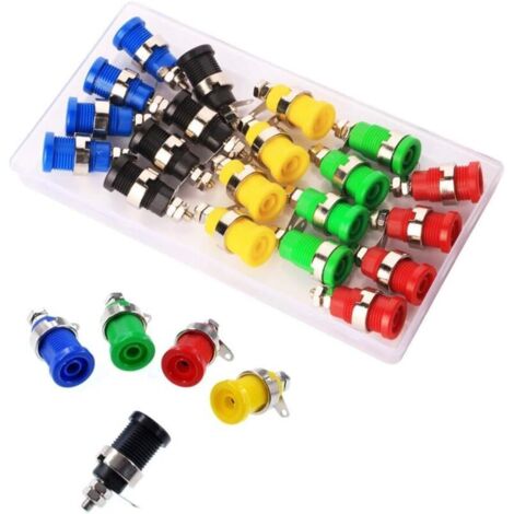 Pack of 20 4mm Banana Plug Sockets, Female Banana Plugs, 4mm Security Sockets, Speaker Female Binding Post Socket Jacks, 5 Colors Red/Yellow/Blue/Green/Black (1/5)