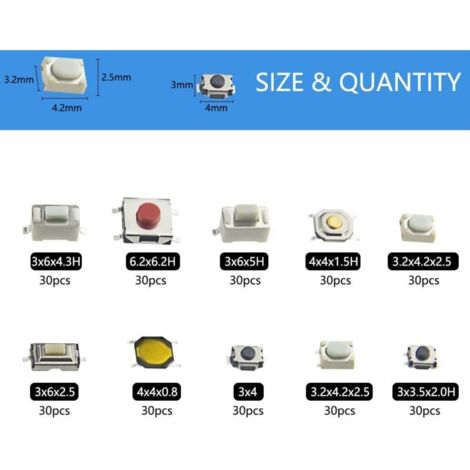 300-piece Momentary Touch Micro Switch Assortment Kit
