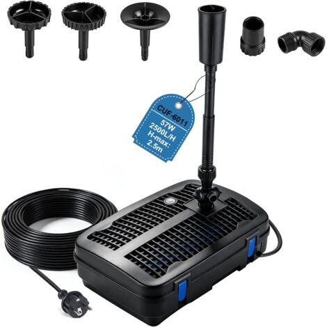 2500 L/h 57W Outdoor Garden Pond Pump with UV Aquarium Lamp, Filter with 3 Fountain Heads, Filter Media, Three-Way Adjustment Fittings, 10m Cable, for Outdoor Fish (1/5)