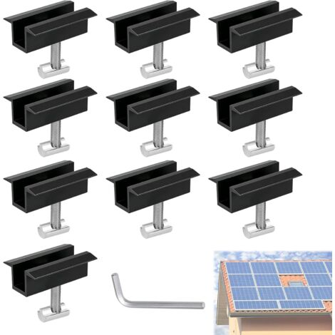 10-Pack Solar Panel Mounting Brackets 30-42mm, Central Clamps for Balconies, Aluminum Photovoltaic Solar Panel Mounting Rails, PV Modules Roof Clamp, Black (1/5)