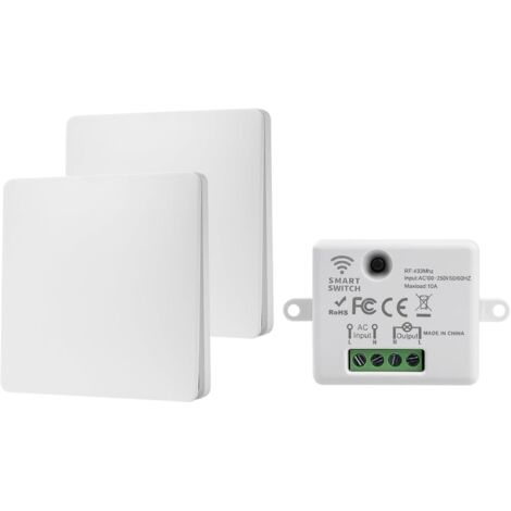230V Wireless Switch, 10A 433MHz Wireless Two-Way Switch, Battery-Free Radio Controlled Lighting Switch, 30M Range, No Wiring Required, 1 Receiver, 2 Controllers WHD05+WHZ03 (1/5)