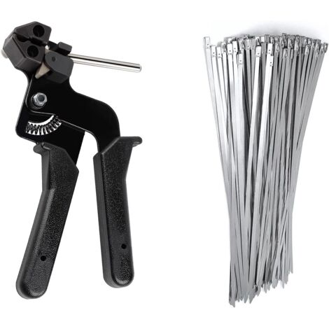 Cable Tie Gun with 100 Stainless Steel Cable Ties 4.6 x 300mm, Metal Cable Tie Gun with Cutting Function (1/5)