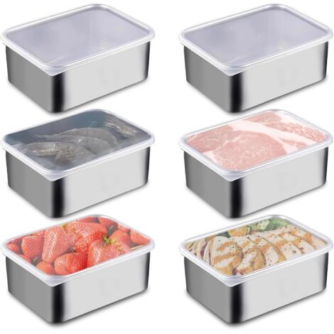Set of 6 stainless steel storage containers with lids - 500 ml - Stainless steel - Meal prep containers - Stackable - For the kitchen (1/5)