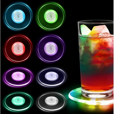 Assortment of LED coasters: 8 light-up acrylic coasters, 3 lighting modes, 7 color modes and on/off switch, perfect for drinks, parties, bars and weddings (1/5)