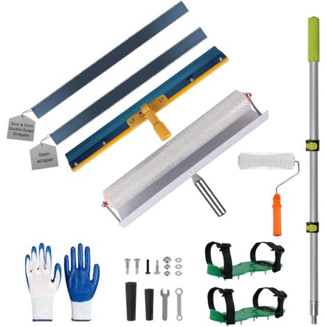 11-Piece Kit: The Perfect Self-Leveling Cement Tool with Baffles, 3 & 5mm Double-Sided Notched Squeegee, Bubble Roller, Telescopic Pole, Lawn Aerator Shoes, Gloves, for Painting and Plastering (1/5)