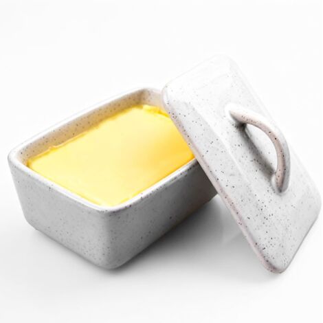 Ceramic butter dish with lid, 350 ml, porcelain, butter dome, for kitchen, breakfast table, storage and freshness preservation (grey)