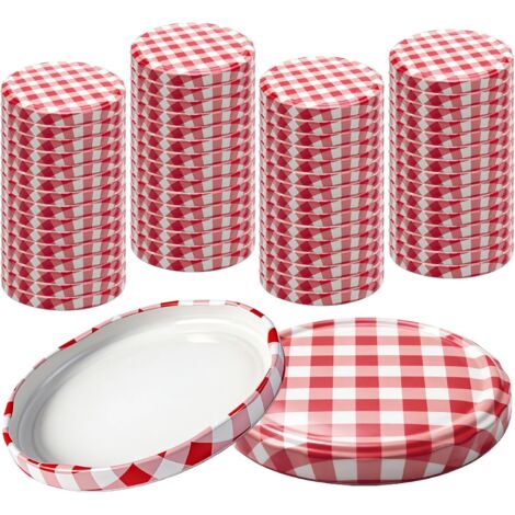 Pack of 60 replacement screw-on lids, 82 mm diameter, red and white checkered pattern, airtight metal twist-off lids for bottles and canning jars (1/5)