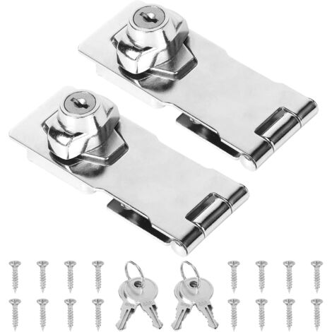 2X Door Latch with Lock, Padlock and Exterior Latches, Interior Door Lock, Stainless Steel Locking Hasps, Key Lock, Cabinet Hasp Closure for Drawer, Wardrobe, Box, Silver (1/5)